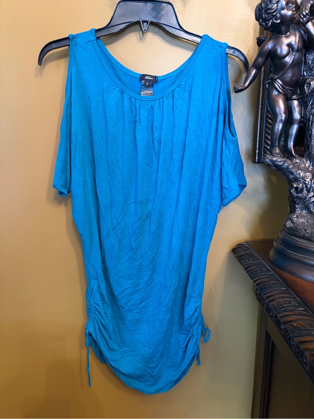 Storm Bright Teal Cold-Shoulder Tunic with Side Ruching